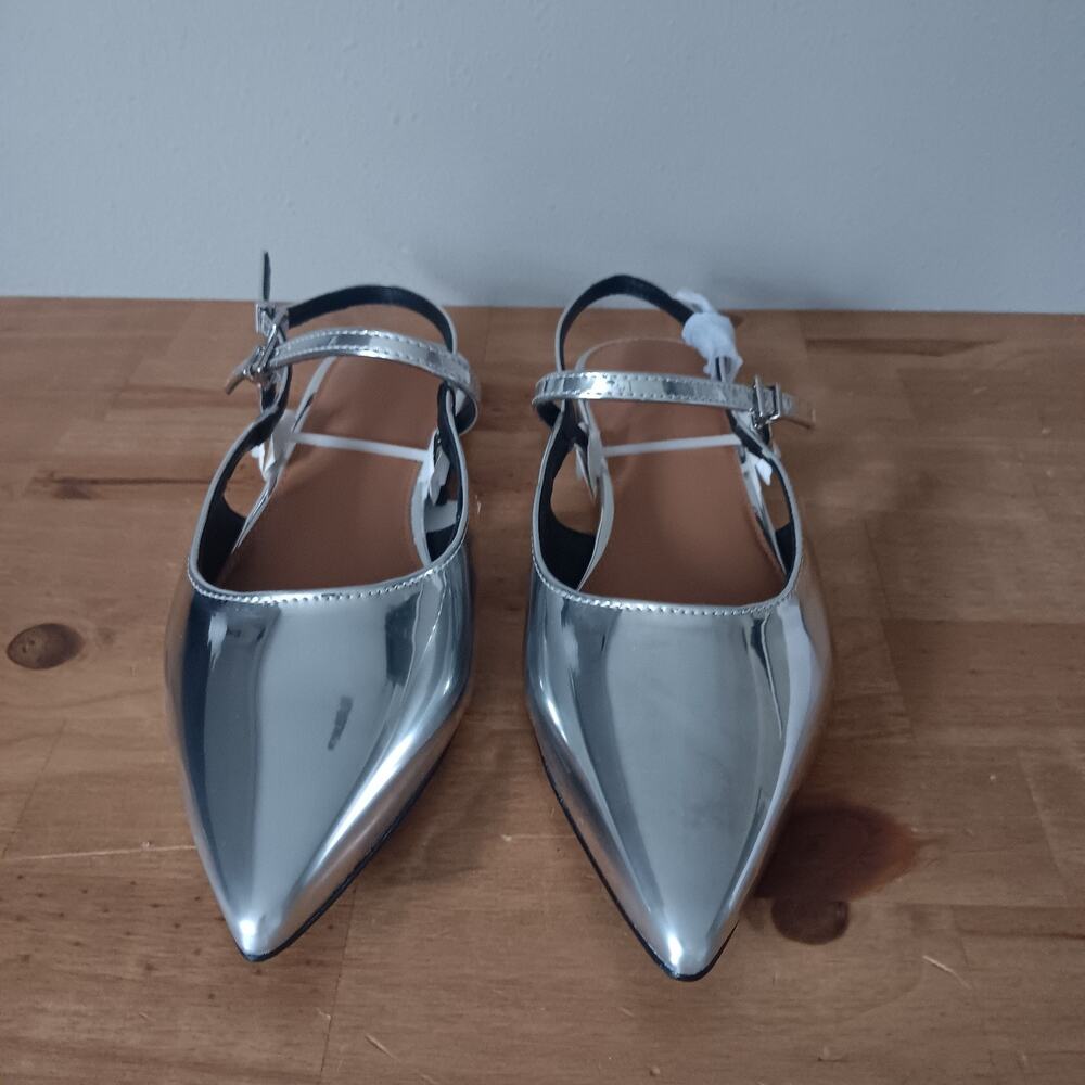 The Drop Silver TAMMIE Pointed Toe Slingback Flats US Size 8 NWT - Picture 2 of 10